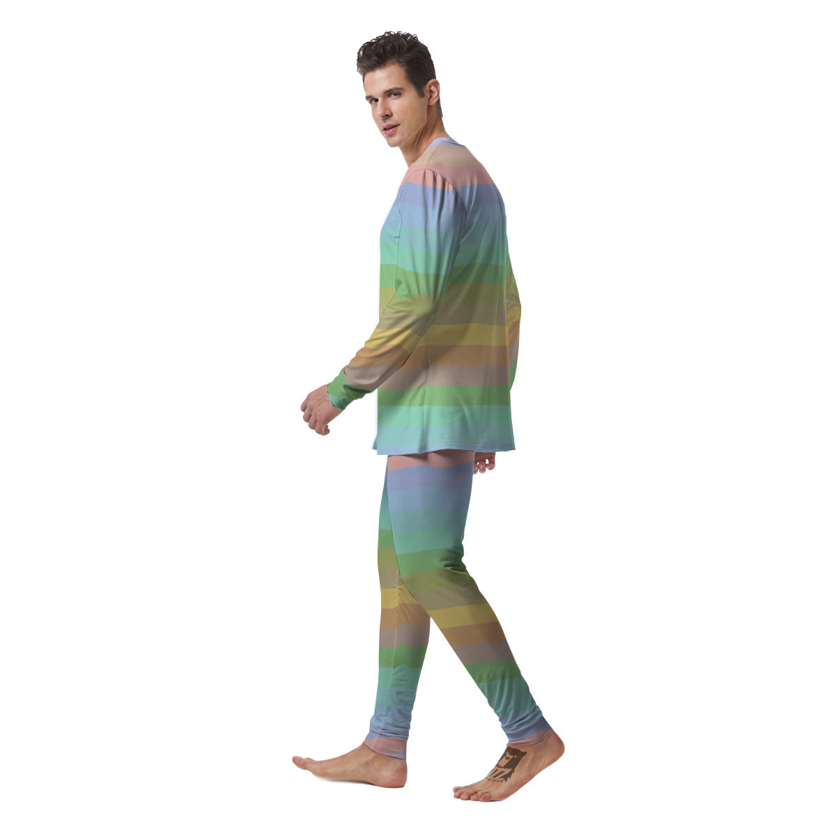 Stiped Rainbow Pastel Print Men's Pajamas-grizzshop