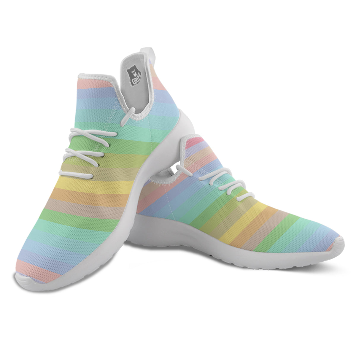 Stiped Rainbow Pastel Print White Athletic Shoes-grizzshop