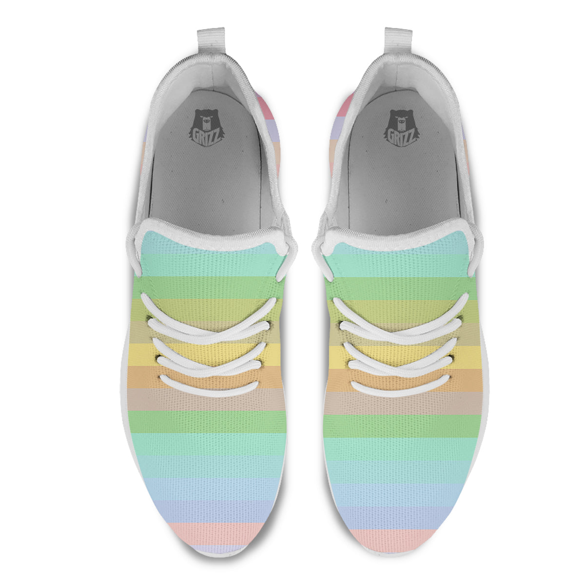 Stiped Rainbow Pastel Print White Athletic Shoes-grizzshop