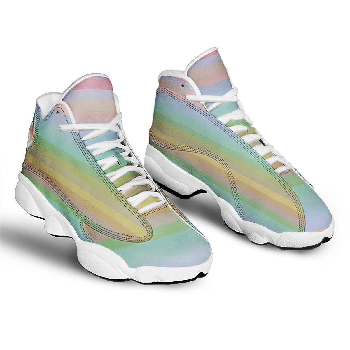 Stiped Rainbow Pastel Print White Basketball Shoes-grizzshop
