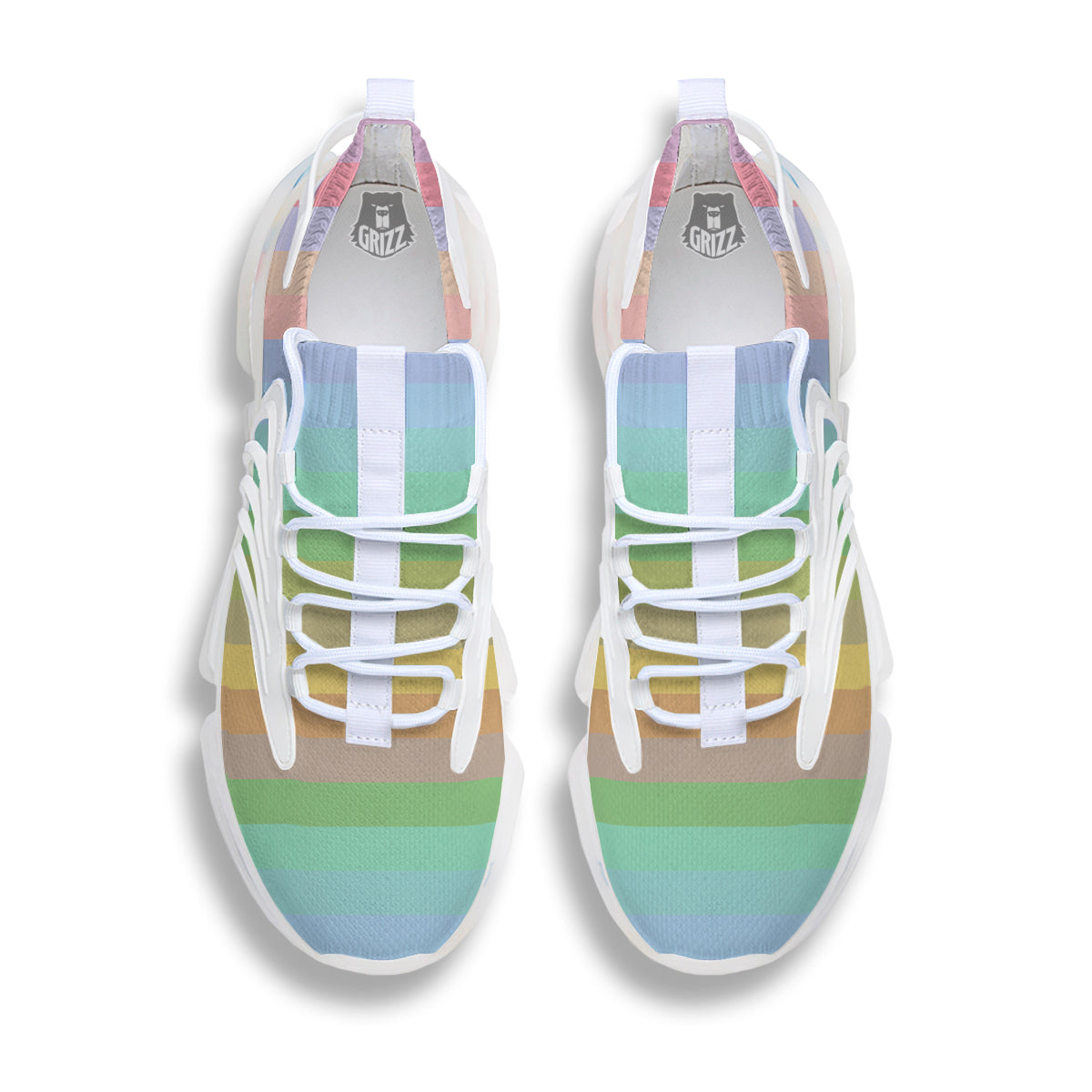 Stiped Rainbow Pastel Print White Gym Shoes-grizzshop