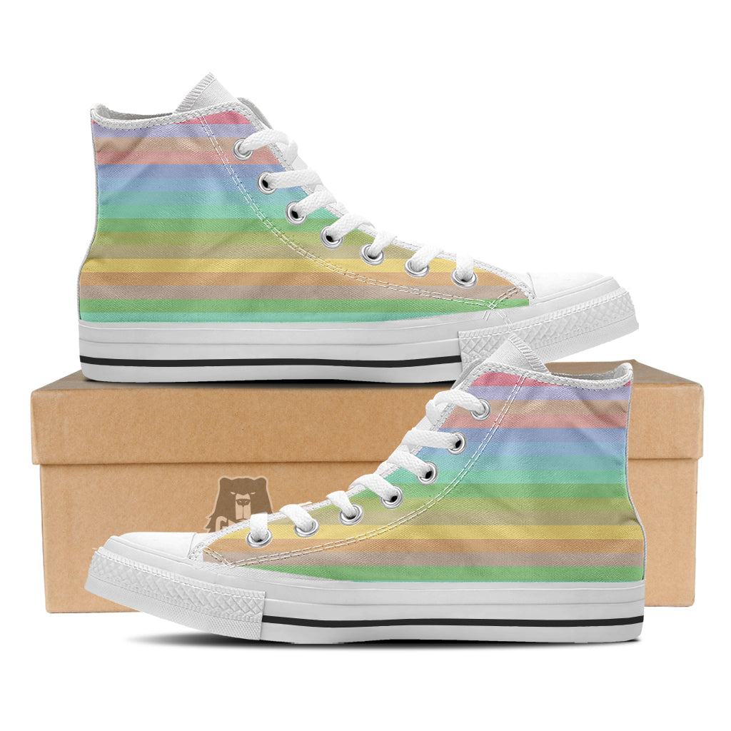 Stiped Rainbow Pastel Print White High Top Shoes-grizzshop