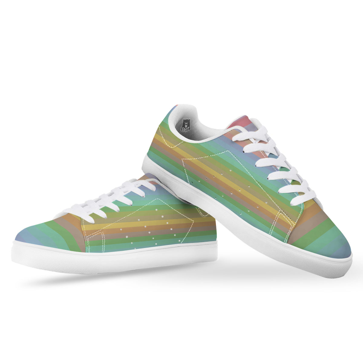 Stiped Rainbow Pastel Print White Low Top Sneakers-grizzshop