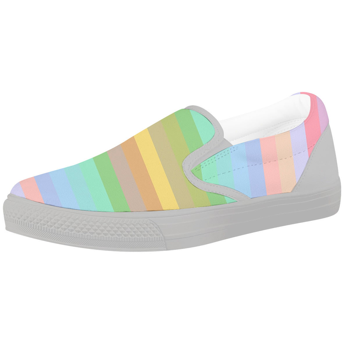 Stiped Rainbow Pastel Print White Slip On Shoes-grizzshop