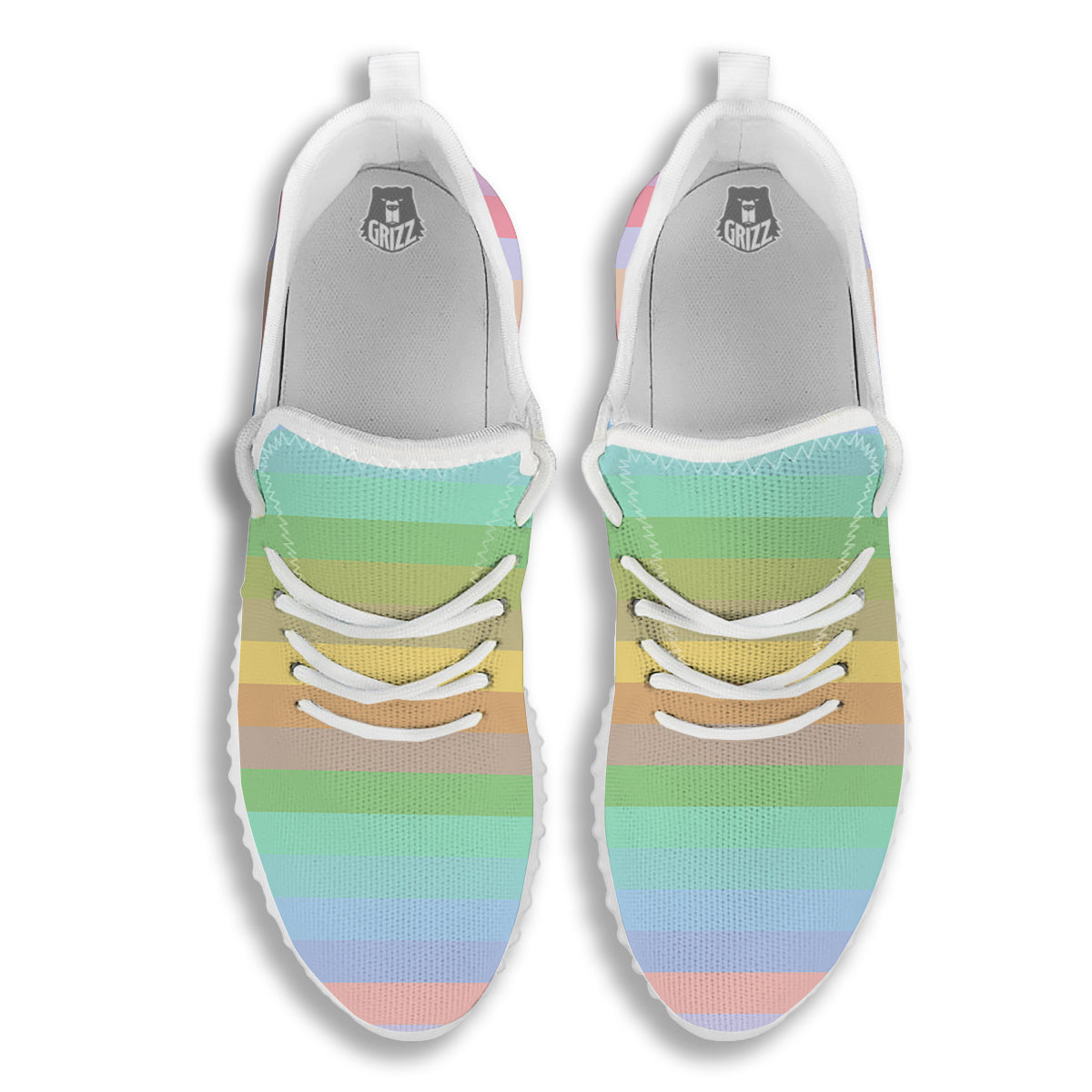 Stiped Rainbow Pastel Print White Walking Shoes-grizzshop