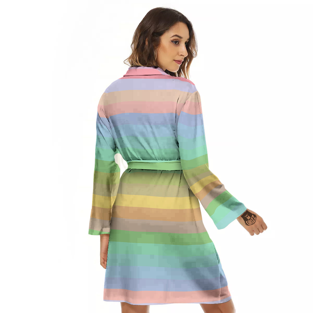 Stiped Rainbow Pastel Print Women's Robe-grizzshop