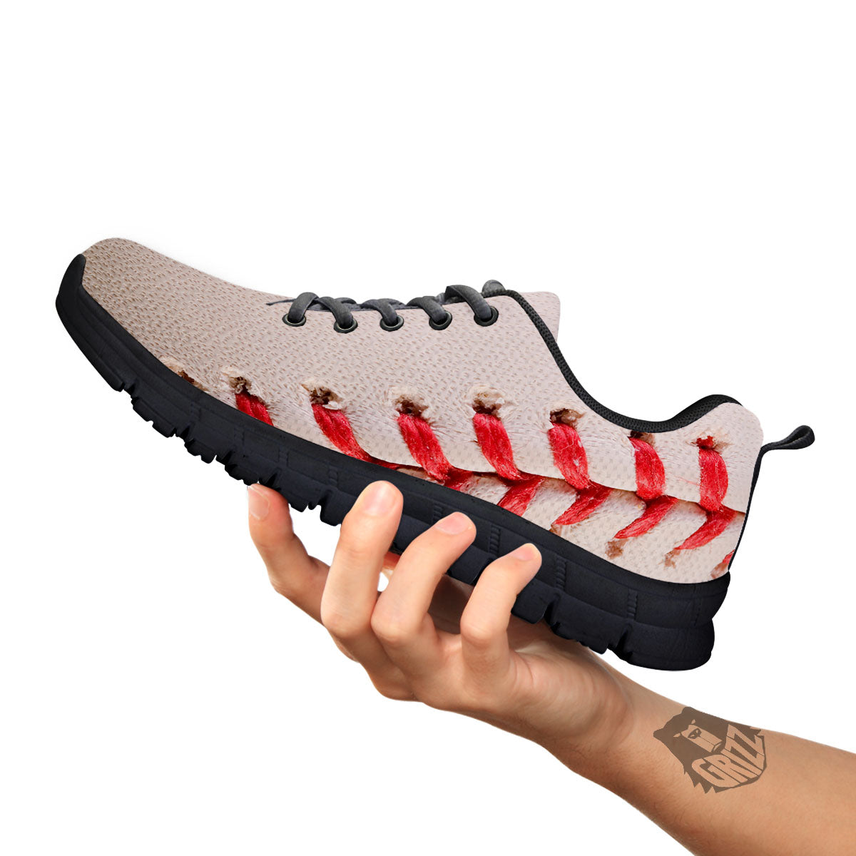 Stitching Baseball Print Black Sneaker-grizzshop