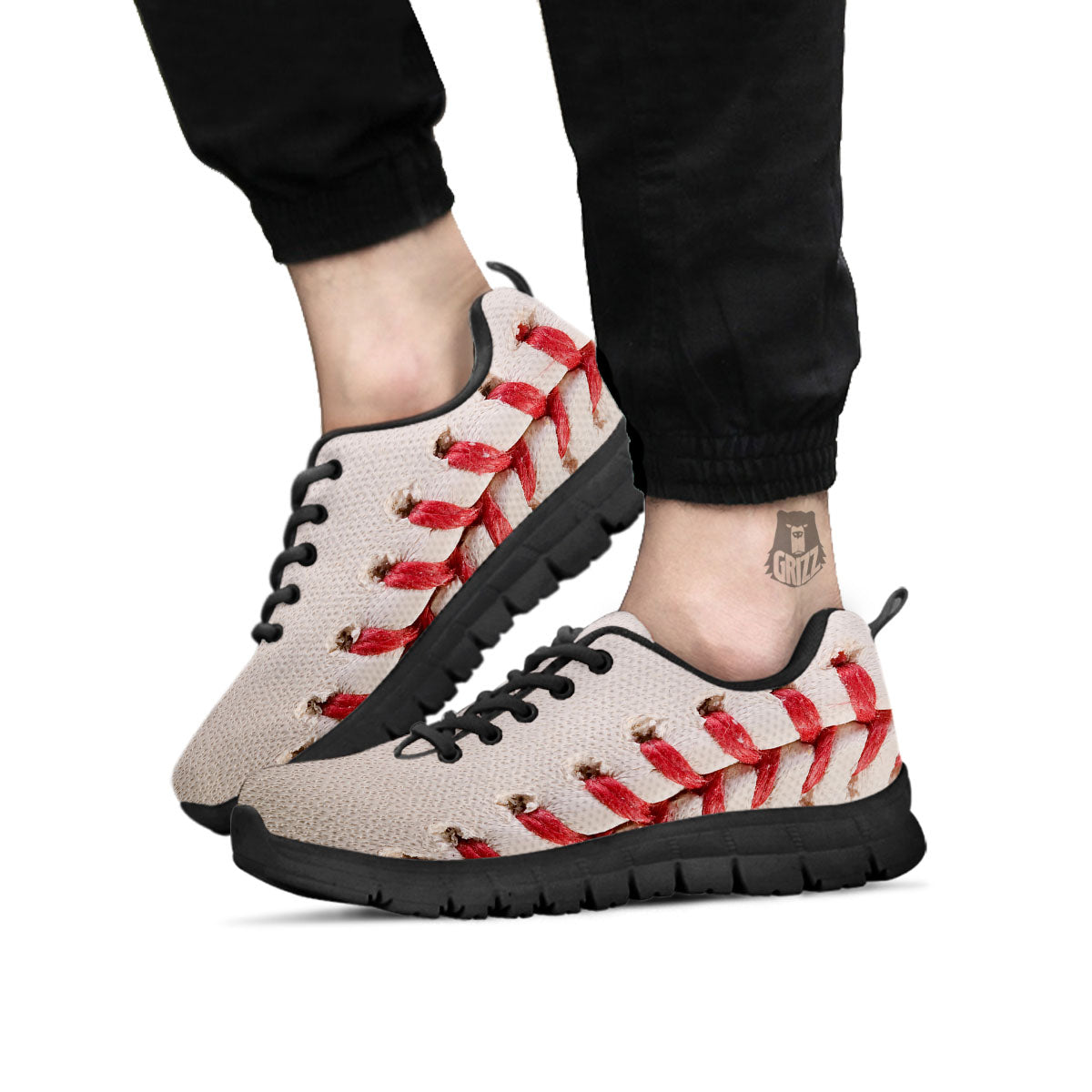 Stitching Baseball Print Black Sneaker-grizzshop