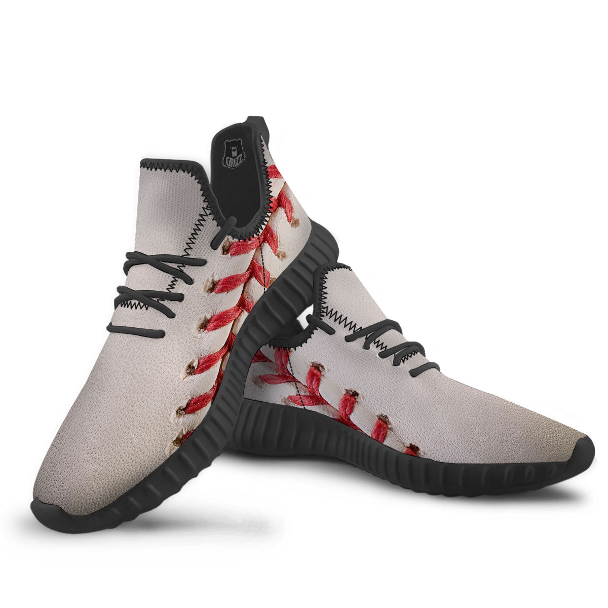 Stitching Baseball Print Black Walking Shoes-grizzshop