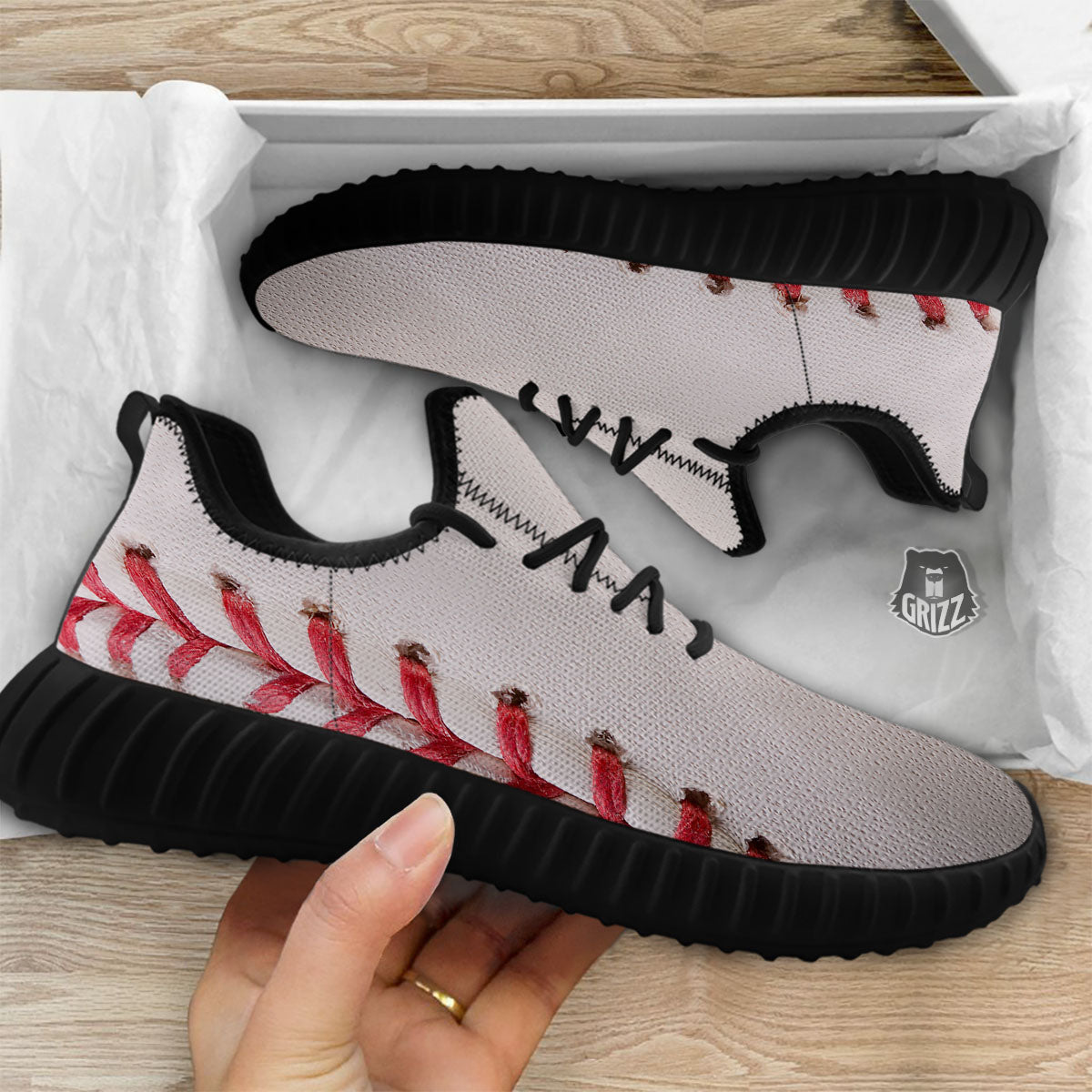 Stitching Baseball Print Black Walking Shoes-grizzshop