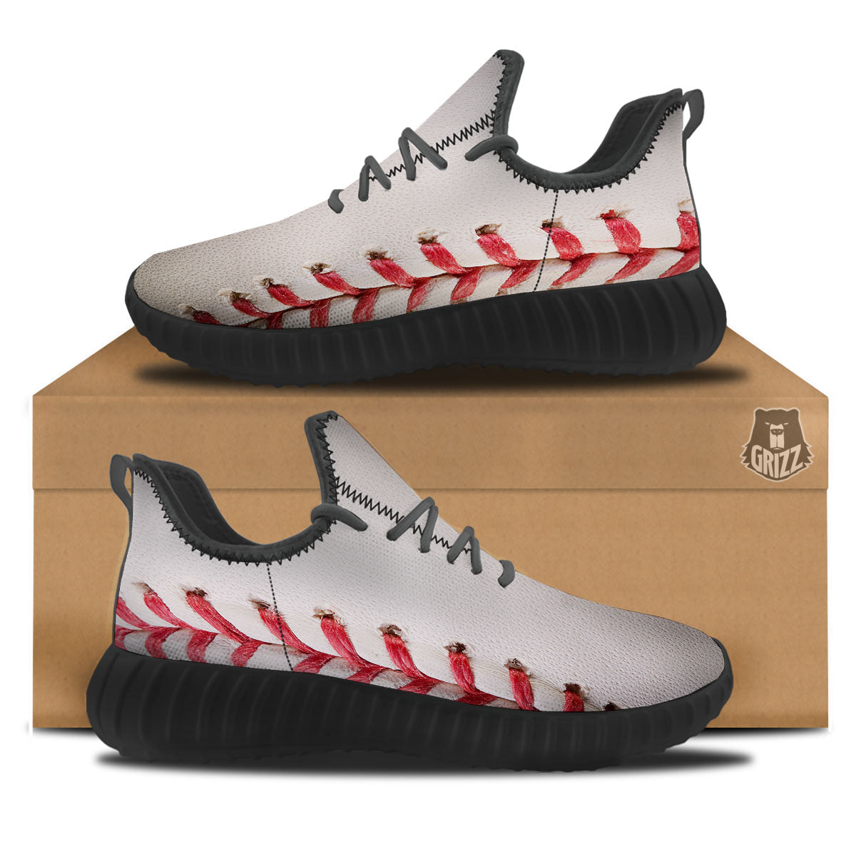 Stitching Baseball Print Black Walking Shoes-grizzshop