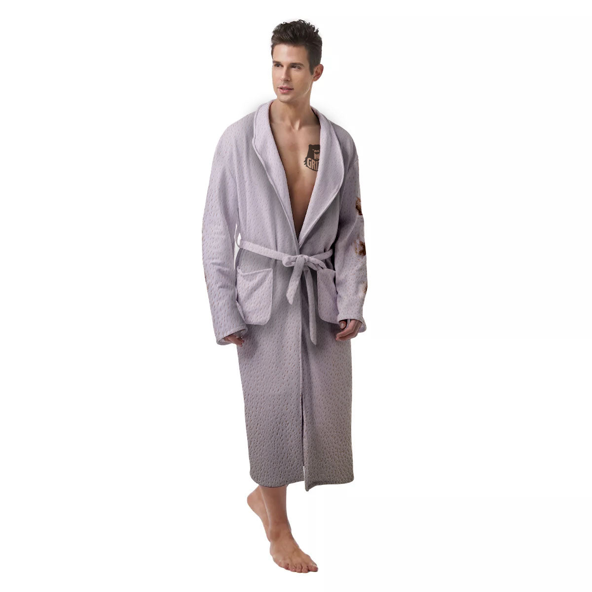 Stitching Baseball Print Men's Robe-grizzshop