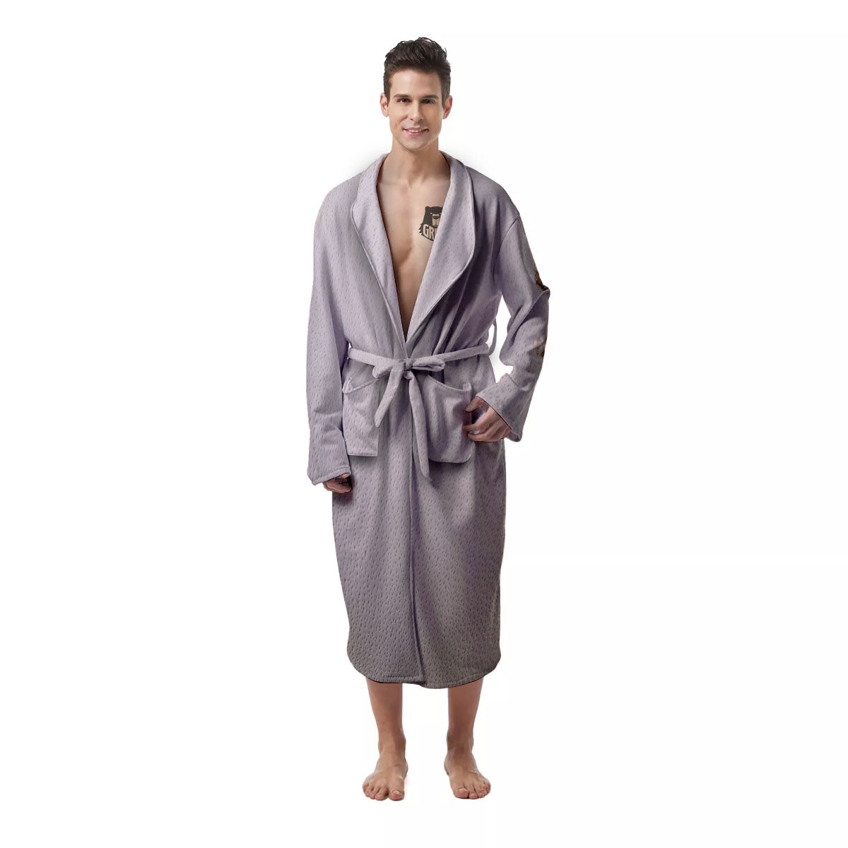 Stitching Baseball Print Men's Robe-grizzshop