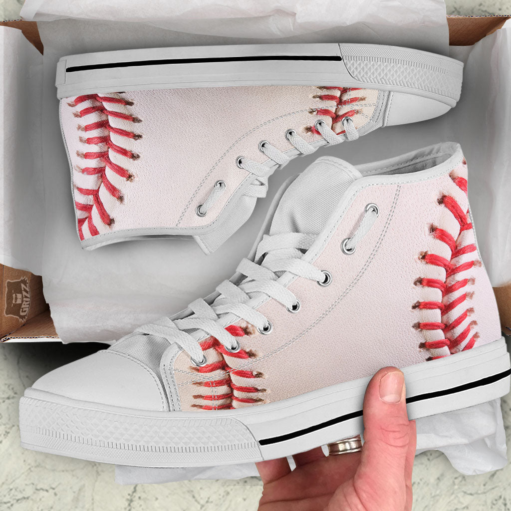 Stitching Baseball Print White High Top Shoes-grizzshop