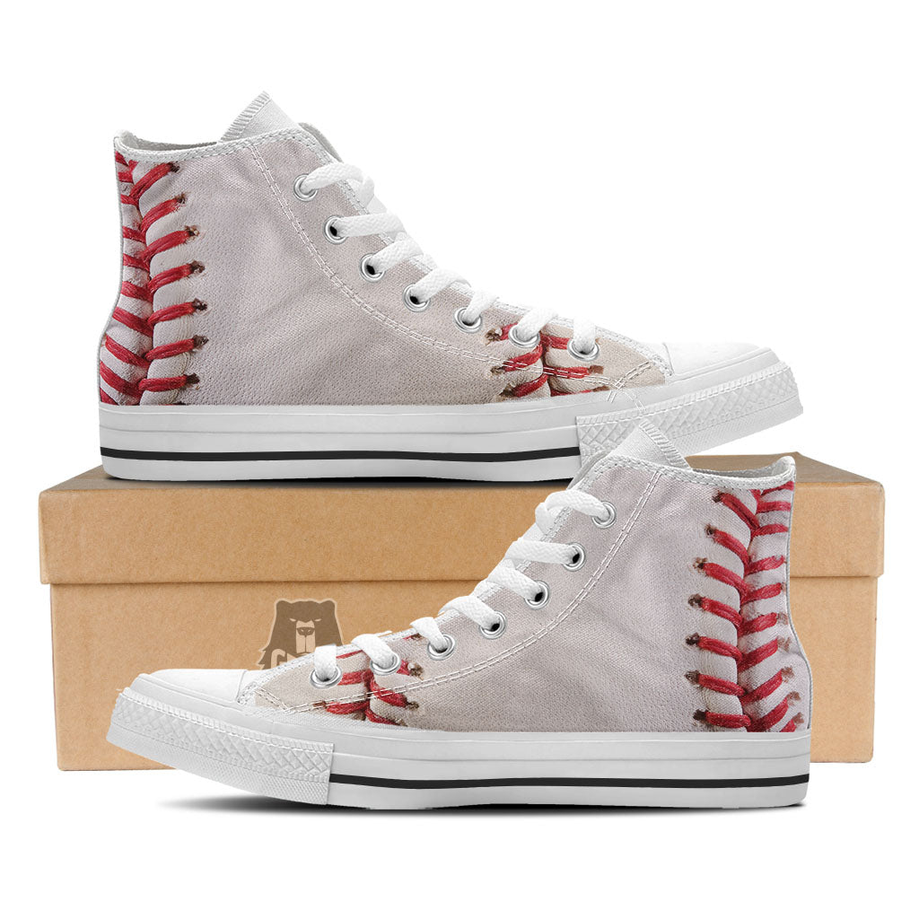 Stitching Baseball Print White High Top Shoes-grizzshop