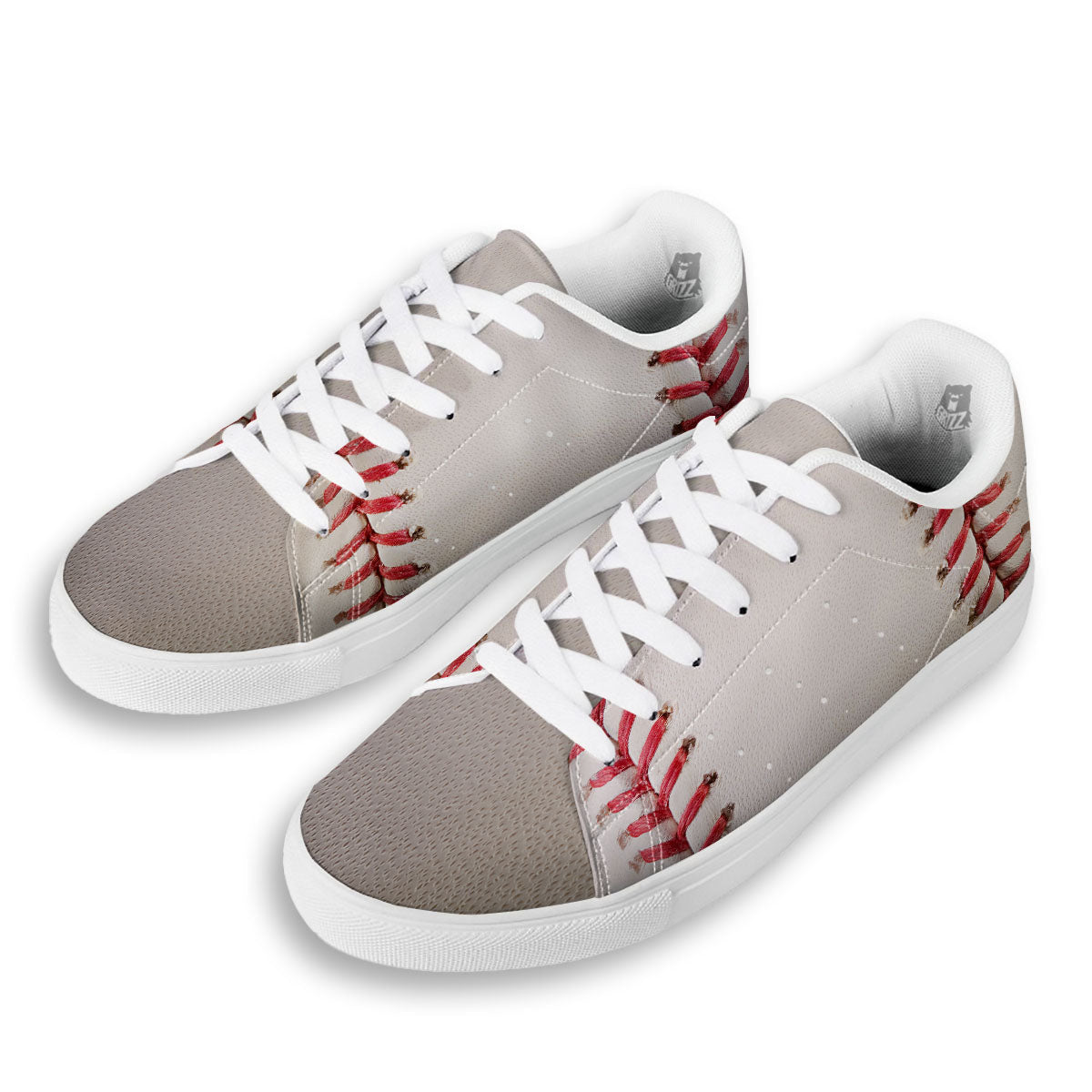 Stitching Baseball Print White Low Top Sneakers-grizzshop