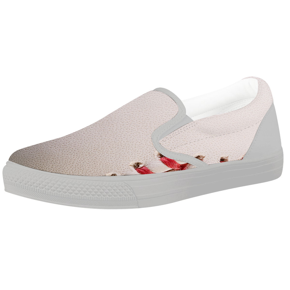Stitching Baseball Print White Slip On Shoes-grizzshop