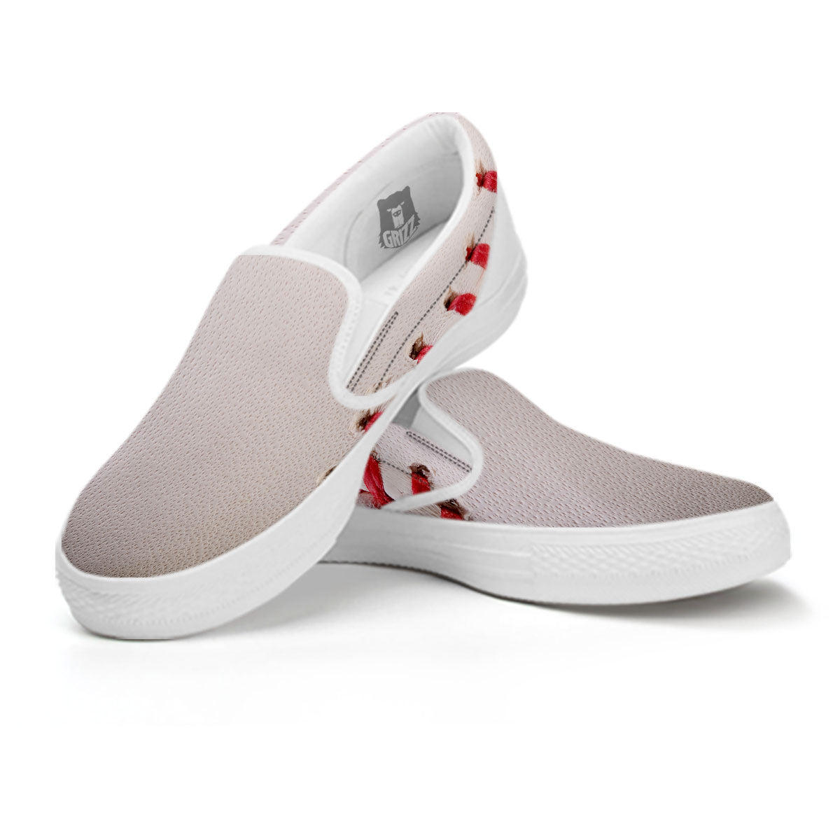 Stitching Baseball Print White Slip On Shoes-grizzshop