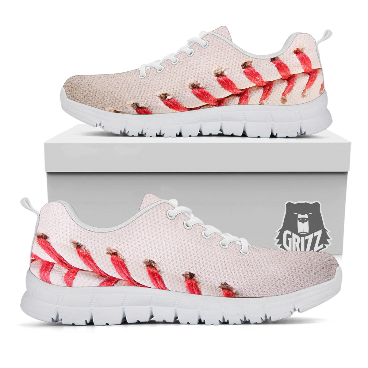 Stitching Baseball Print White Sneaker-grizzshop