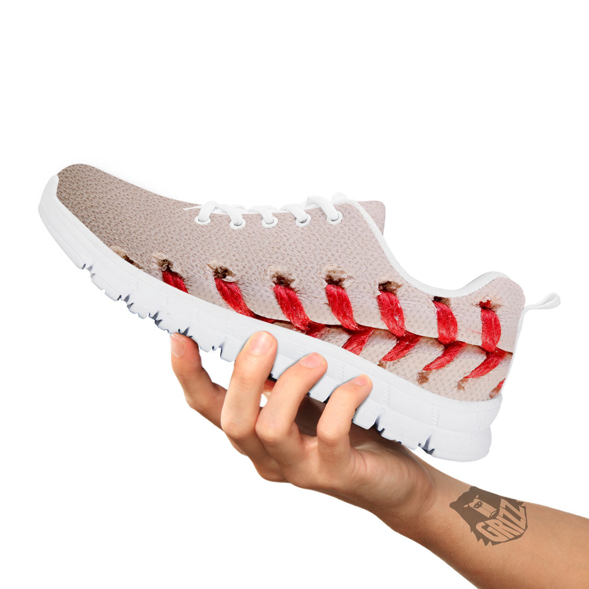 Stitching Baseball Print White Sneaker-grizzshop