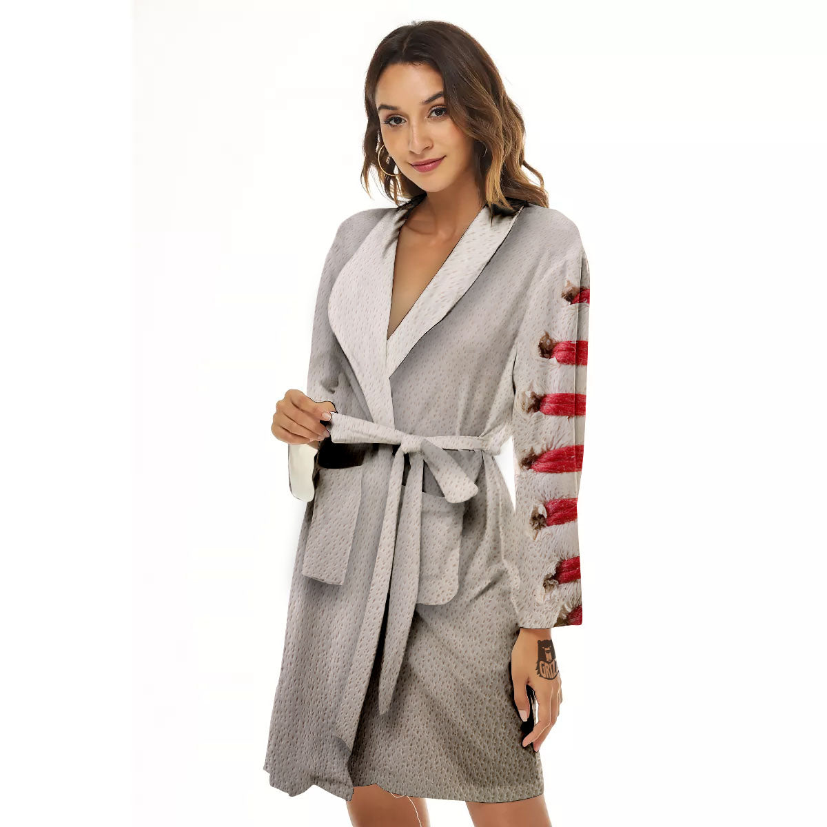Stitching Baseball Print Women's Robe-grizzshop