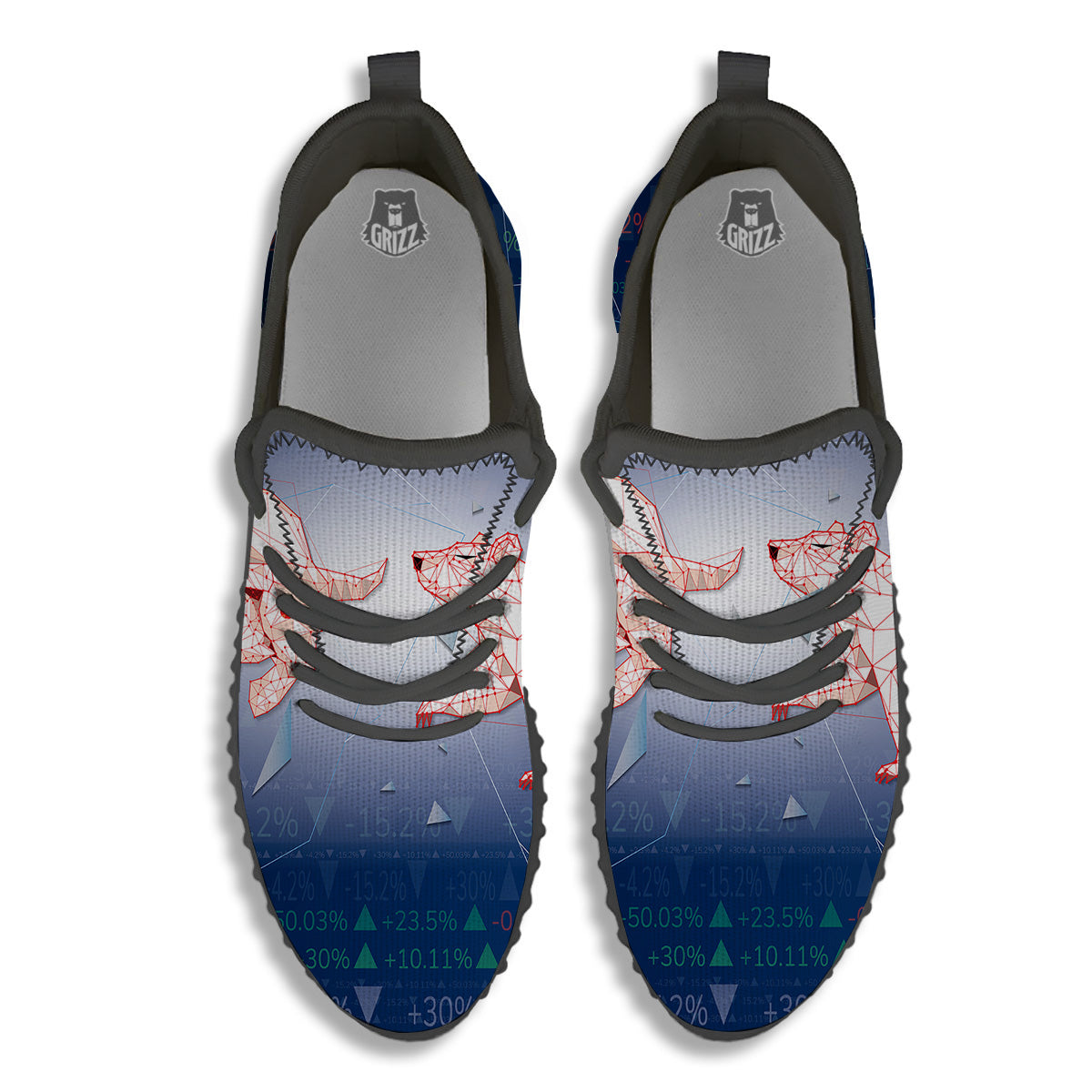 Stock Market Bear And Bull Print Black Walking Shoes-grizzshop