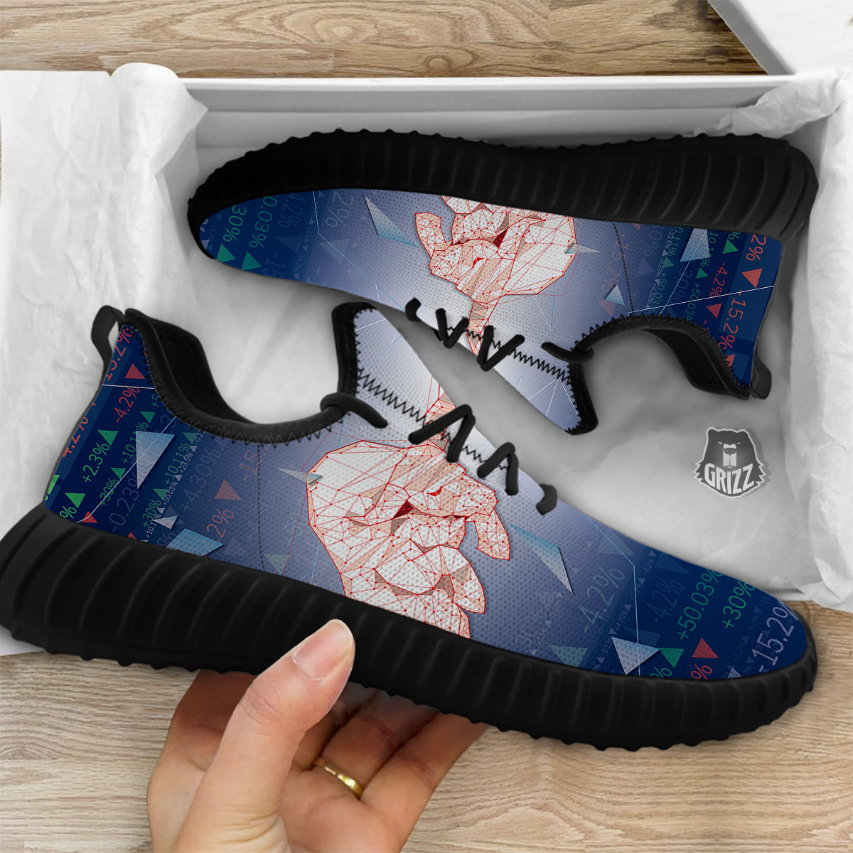 Stock Market Bear And Bull Print Black Walking Shoes-grizzshop