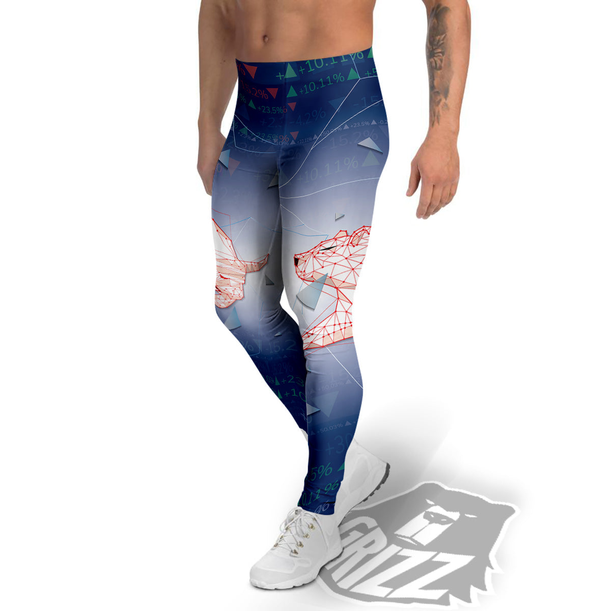 Stock Market Bear And Bull Print Men's Leggings-grizzshop