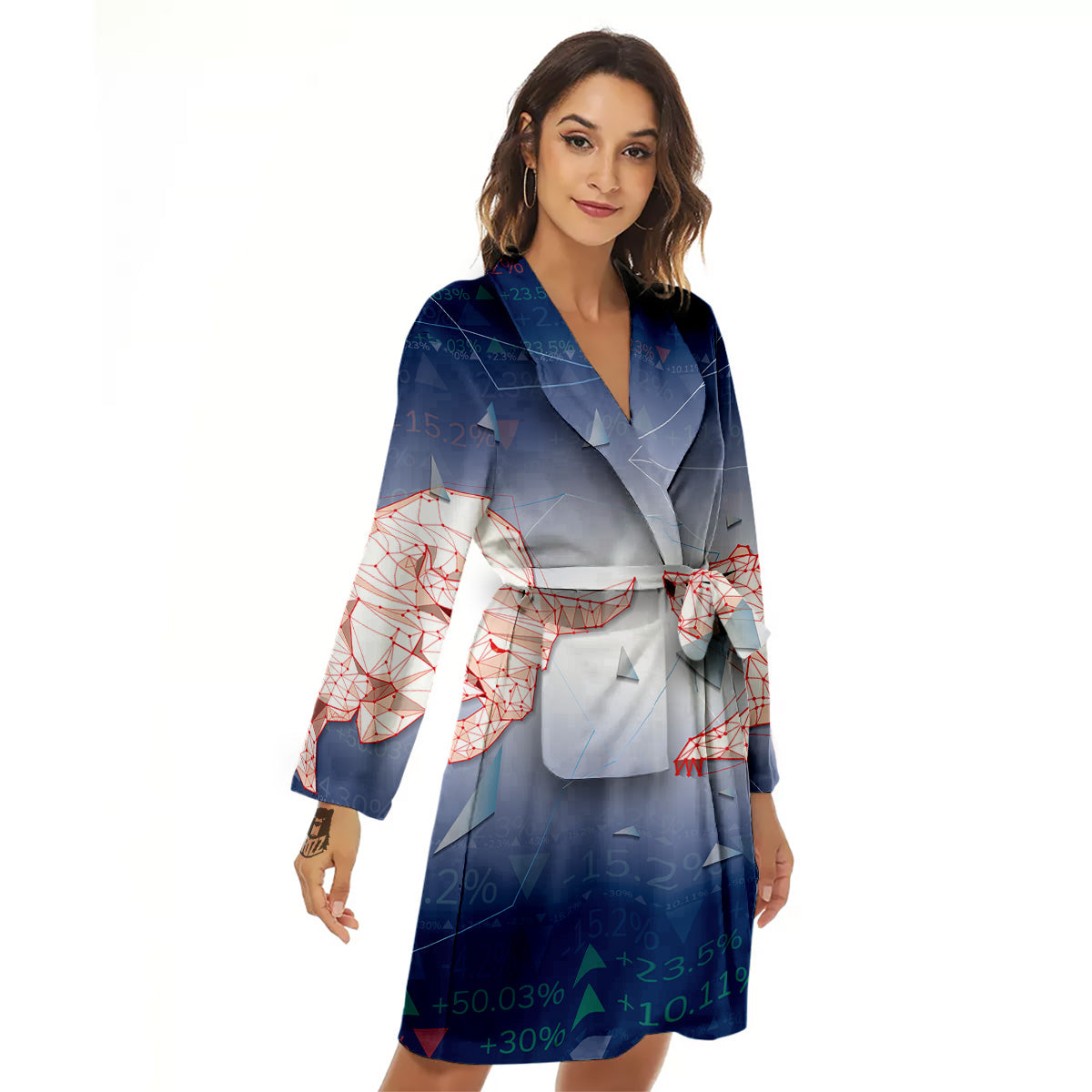 Stock Market Bear And Bull Print Women's Robe-grizzshop