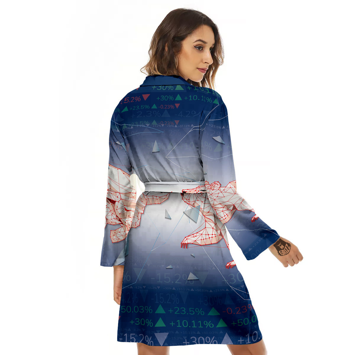 Stock Market Bear And Bull Print Women's Robe-grizzshop