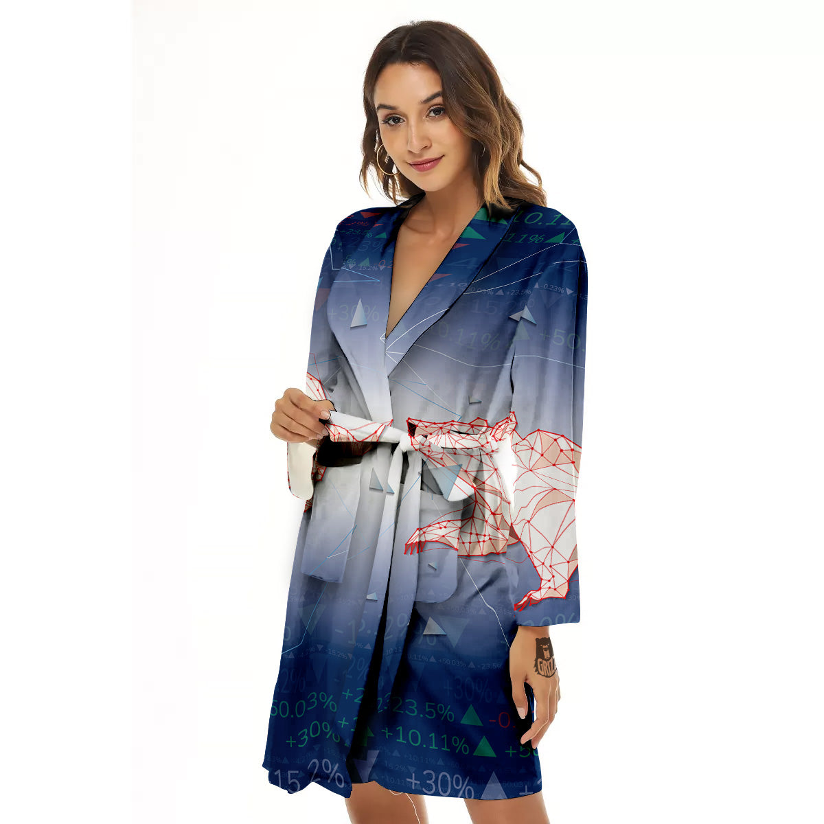 Stock Market Bear And Bull Print Women's Robe-grizzshop