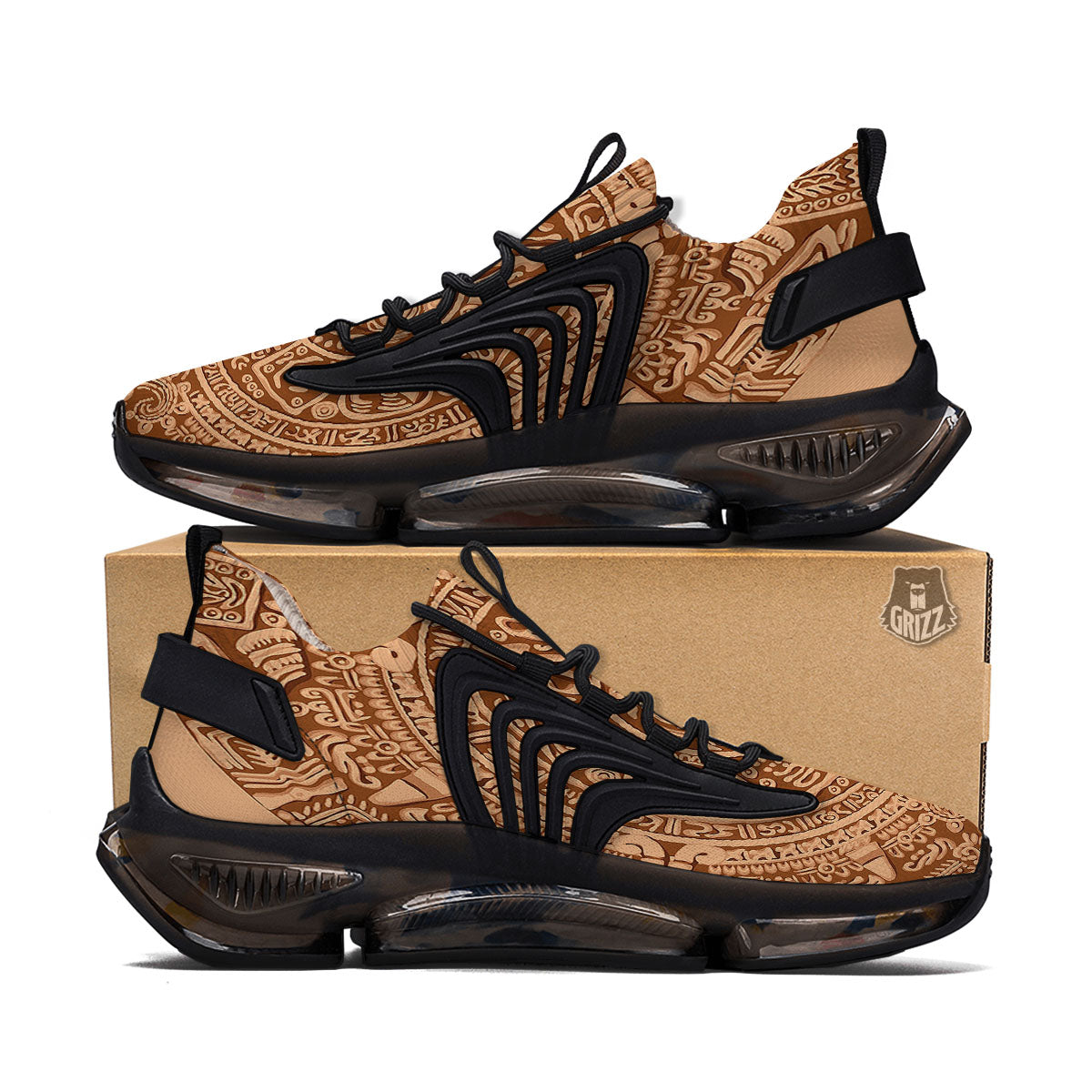 Stone Mayan Print Black Gym Shoes-grizzshop