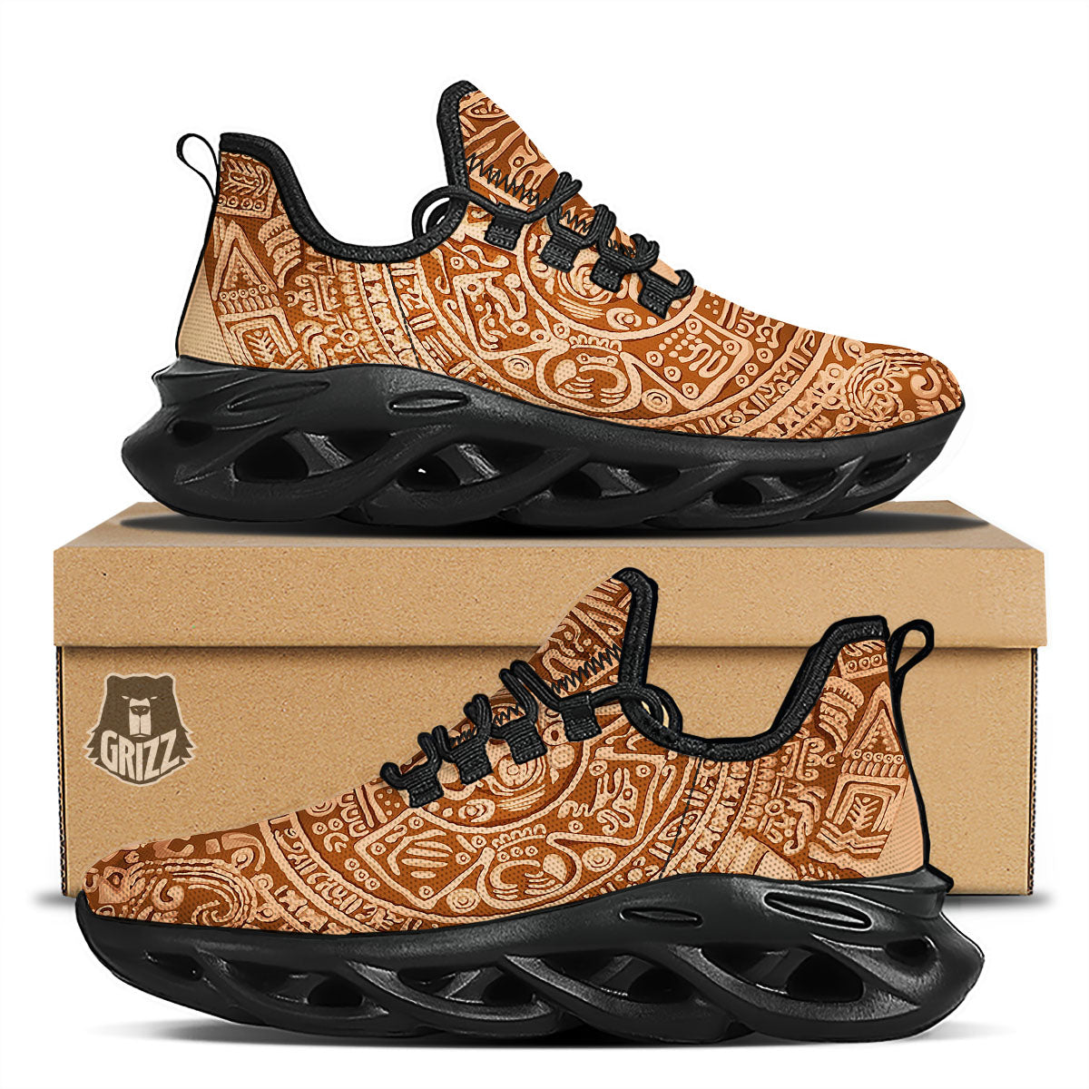 Stone Mayan Print Black Running Shoes-grizzshop