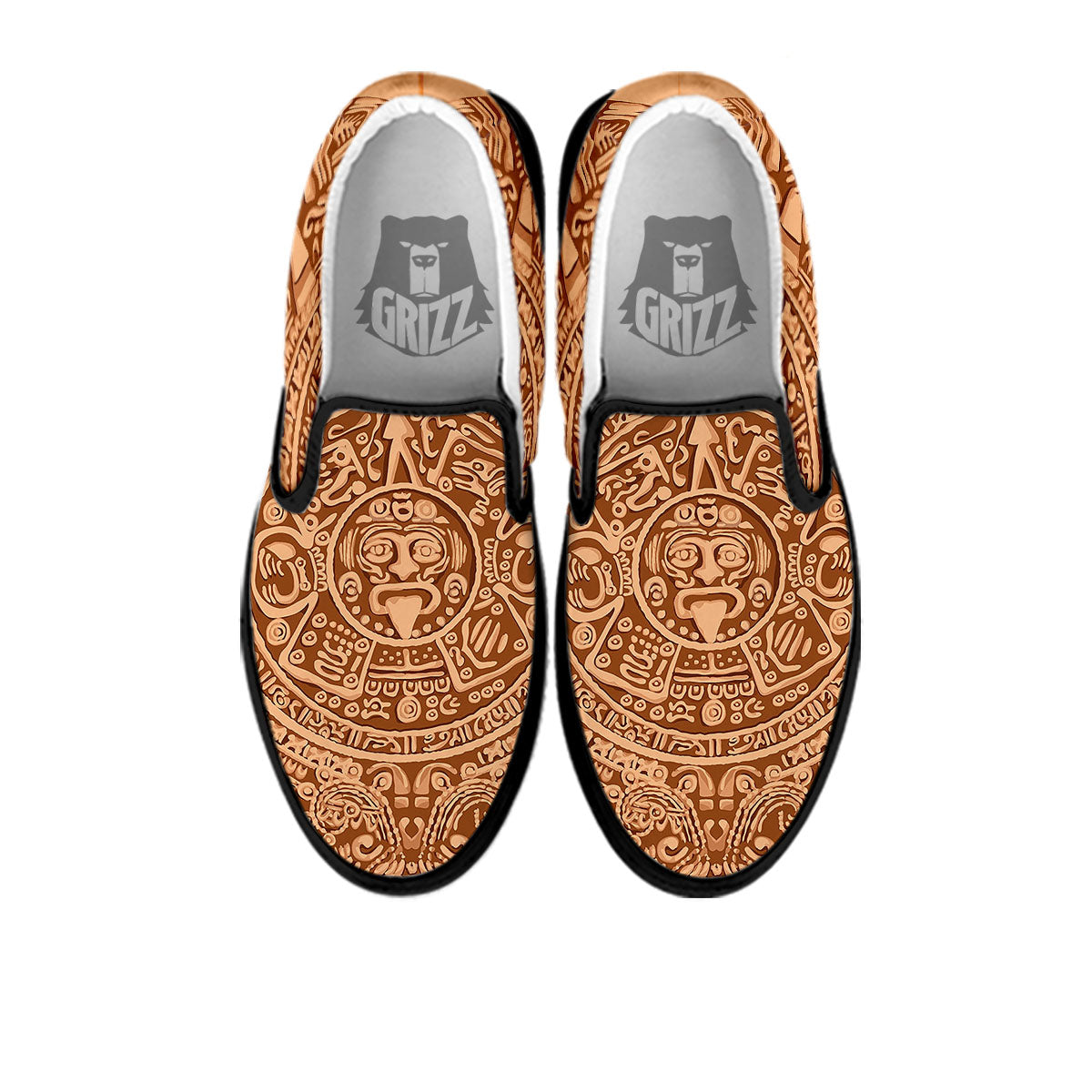 Stone Mayan Print Black Slip On Shoes-grizzshop