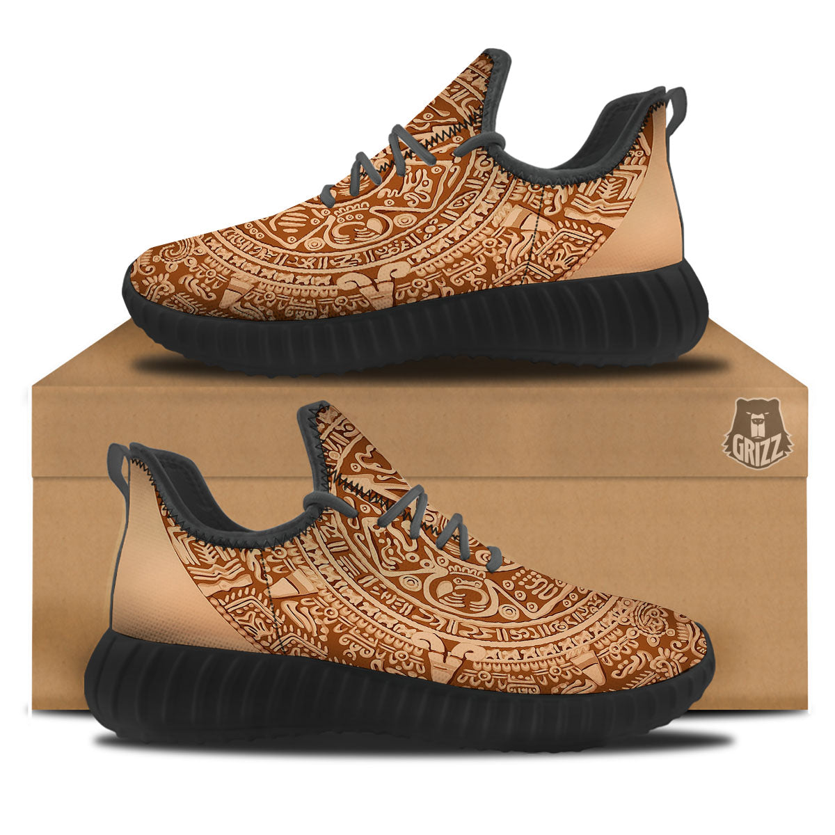 Stone Mayan Print Black Walking Shoes-grizzshop