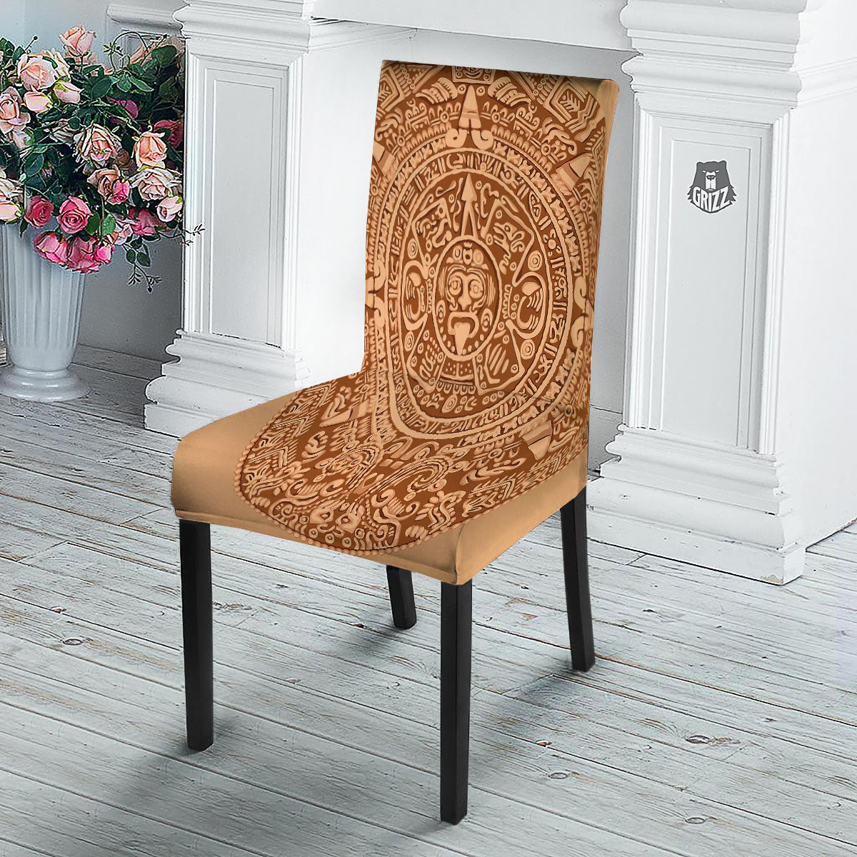 Stone Mayan Print Dining Chair Slipcover-grizzshop