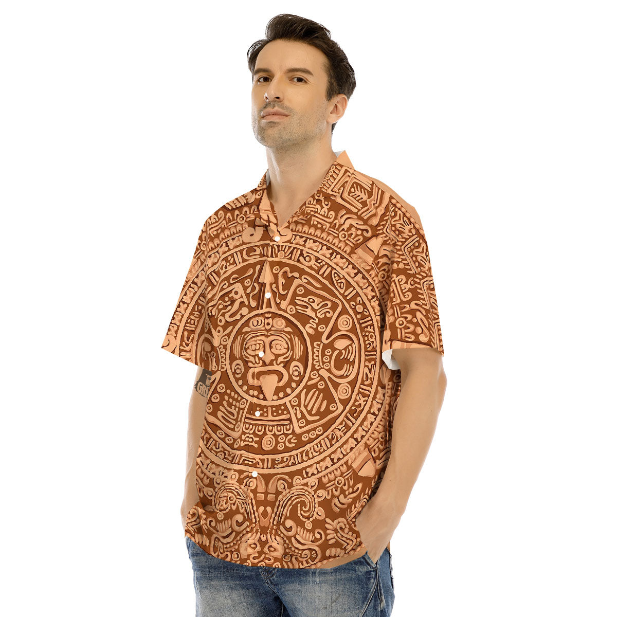 Stone Mayan Print Men's Hawaiian Shirt-grizzshop