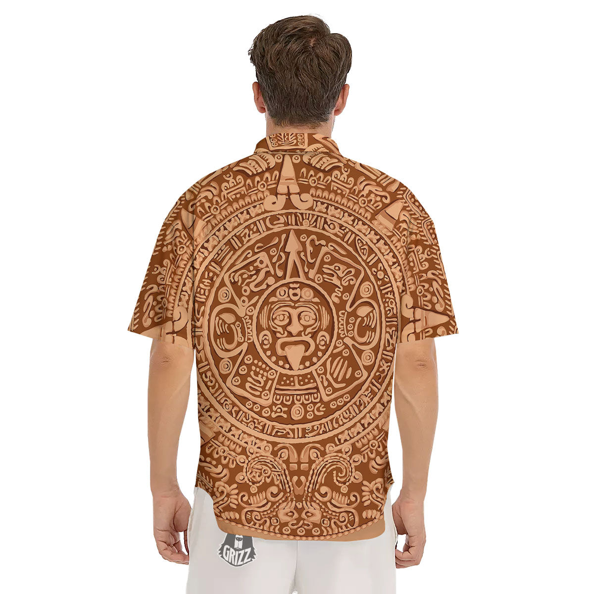 Stone Mayan Print Men's Short Sleeve Shirts-grizzshop