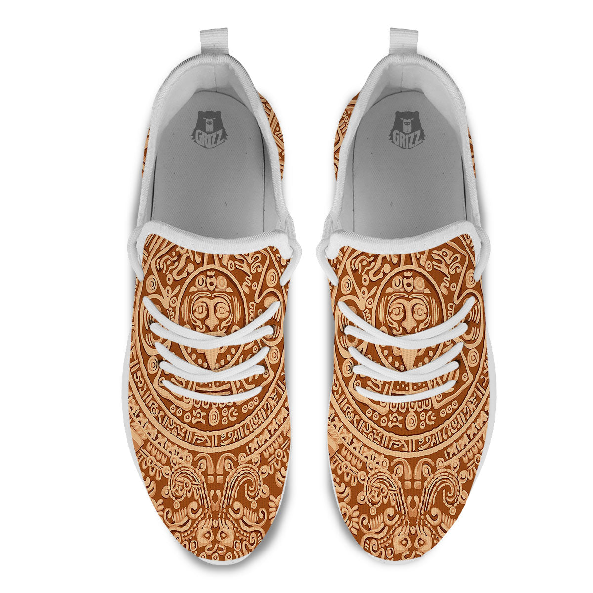 Stone Mayan Print White Athletic Shoes-grizzshop