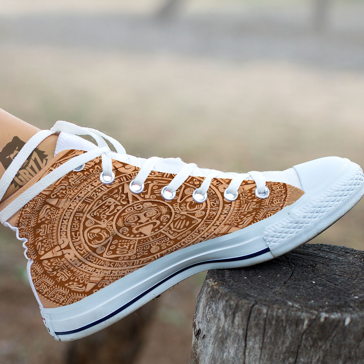 Stone Mayan Print White High Top Shoes-grizzshop