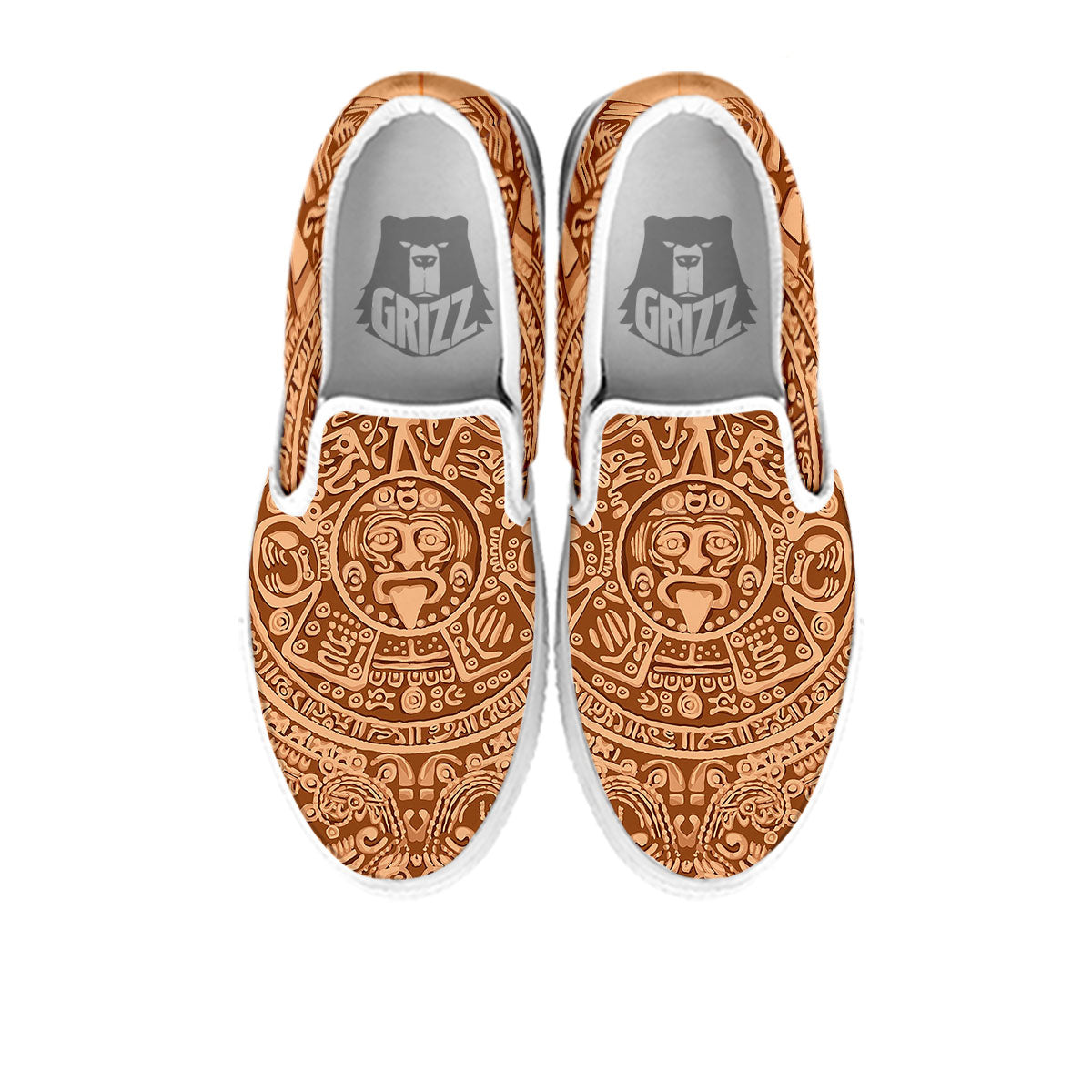Stone Mayan Print White Slip On Shoes-grizzshop