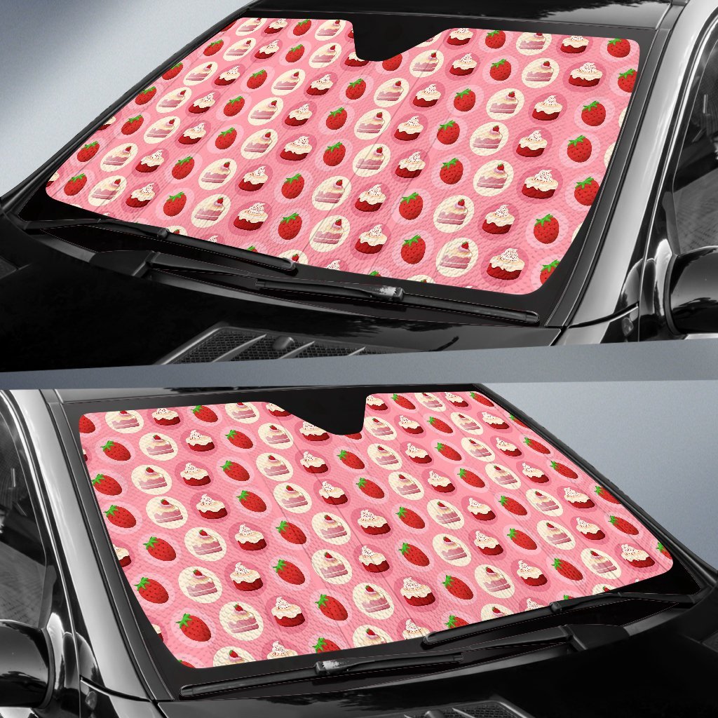 Strawberry Cake Pattern Print Car Sun Shade-grizzshop