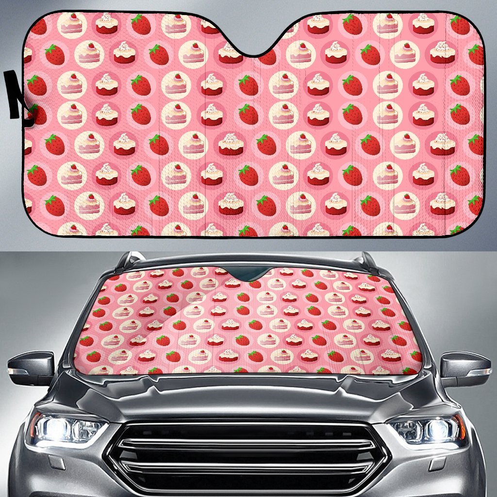 Strawberry Cake Pattern Print Car Sun Shade-grizzshop