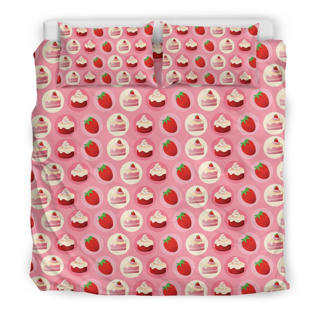 Strawberry Cake Pattern Print Duvet Cover Bedding Set-grizzshop