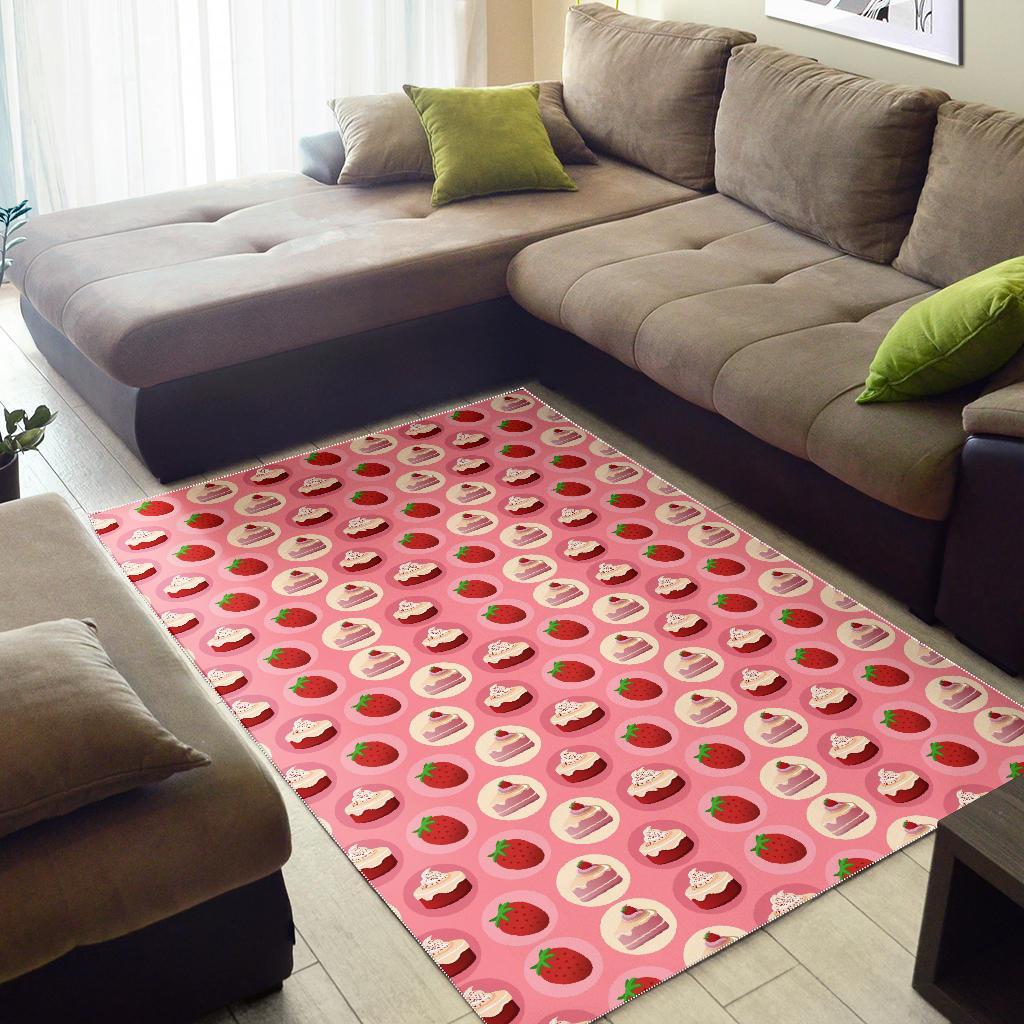 Strawberry Cake Pattern Print Floor Mat-grizzshop