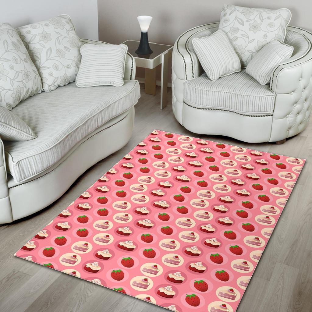 Strawberry Cake Pattern Print Floor Mat-grizzshop