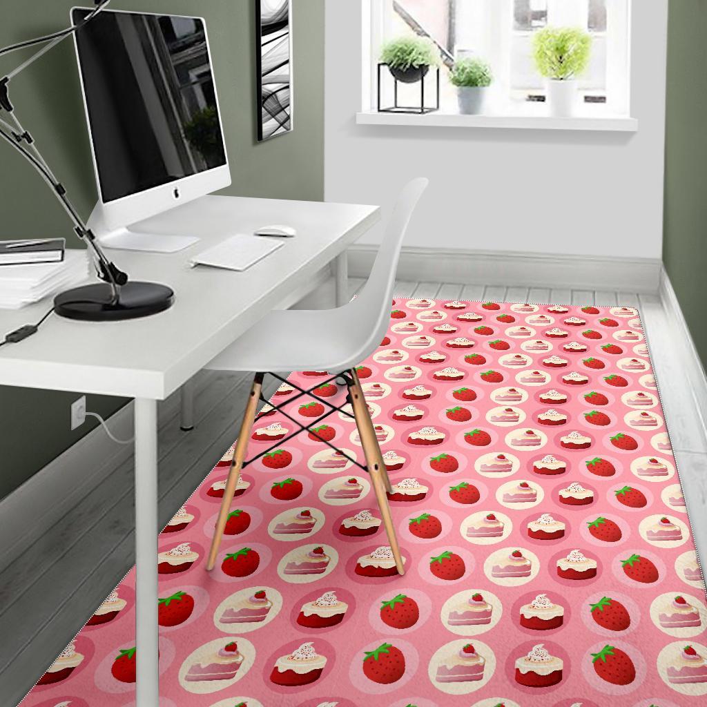 Strawberry Cake Pattern Print Floor Mat-grizzshop