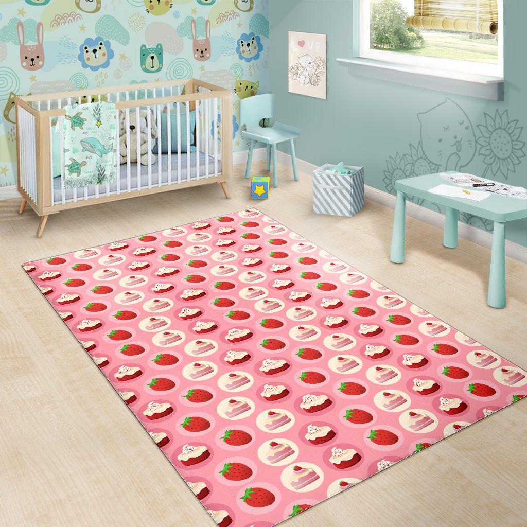 Strawberry Cake Pattern Print Floor Mat-grizzshop