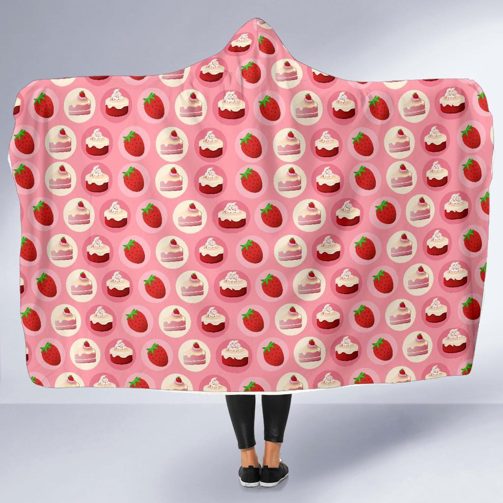 Strawberry Cake Pattern Print Hooded Blanket-grizzshop