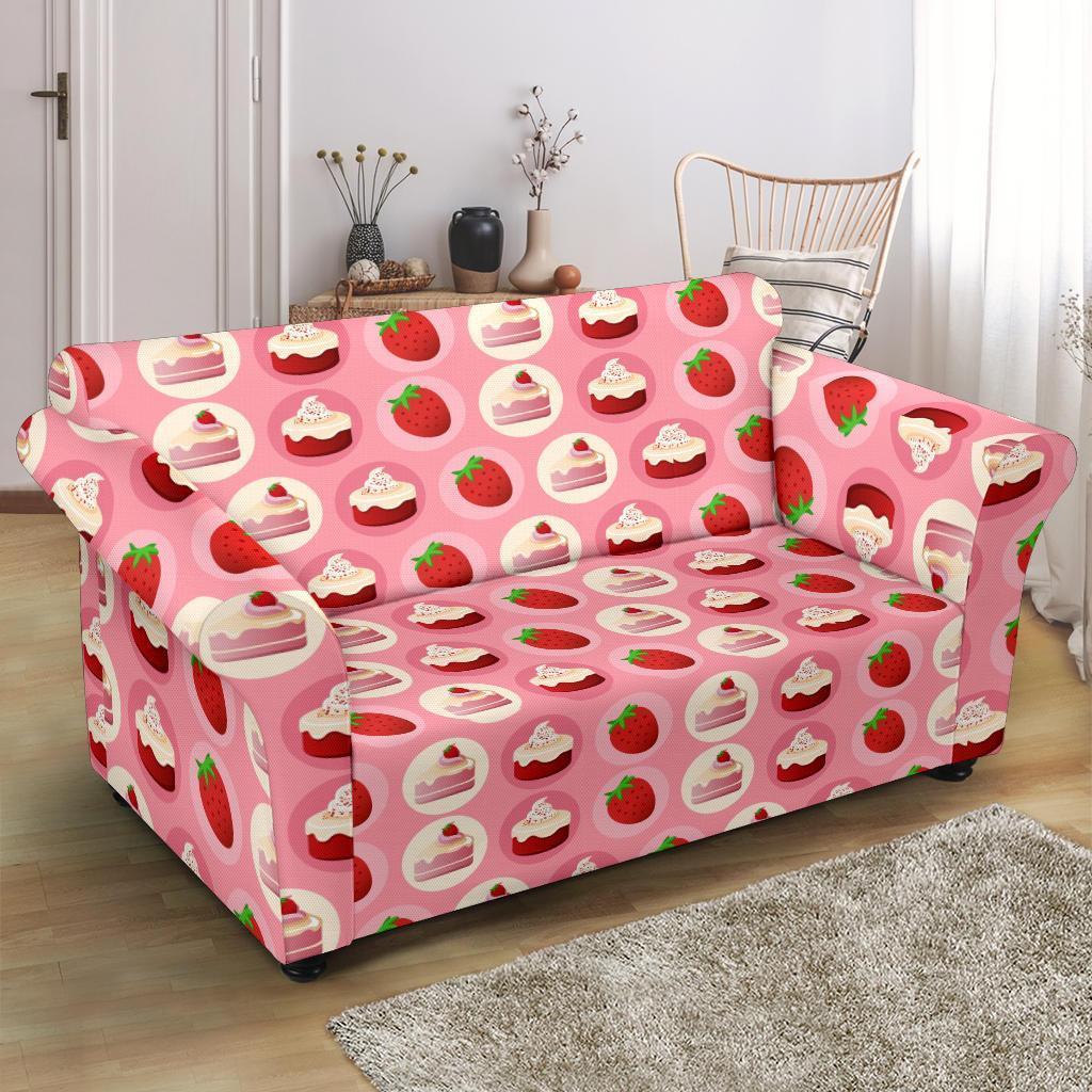 Strawberry Cake Pattern Print Loveseat Cover-grizzshop